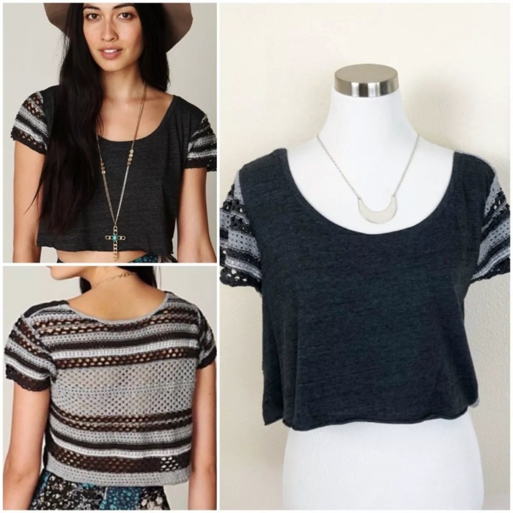 We the free albus cropped crochet tee size medium